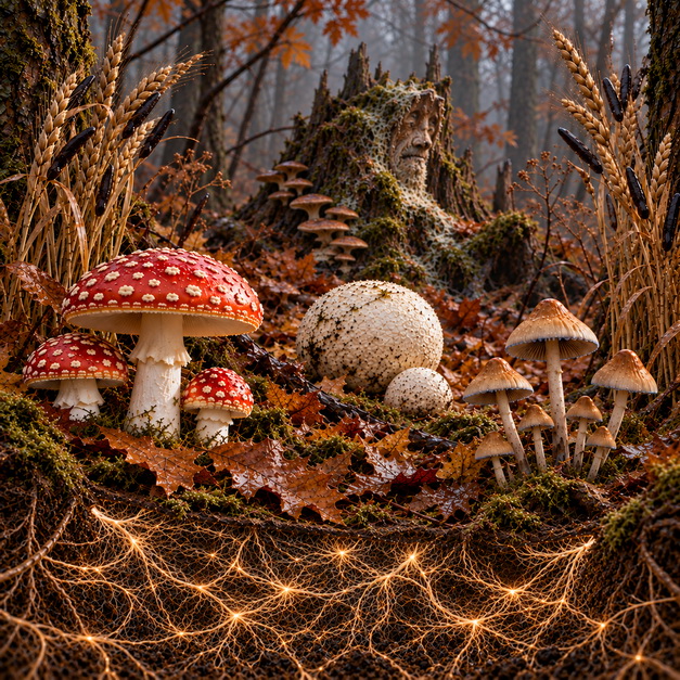 Pilze. Die Herrscher der Erde. Candida albicans, Bovista, Secale cornutum, Agaricus u. a.